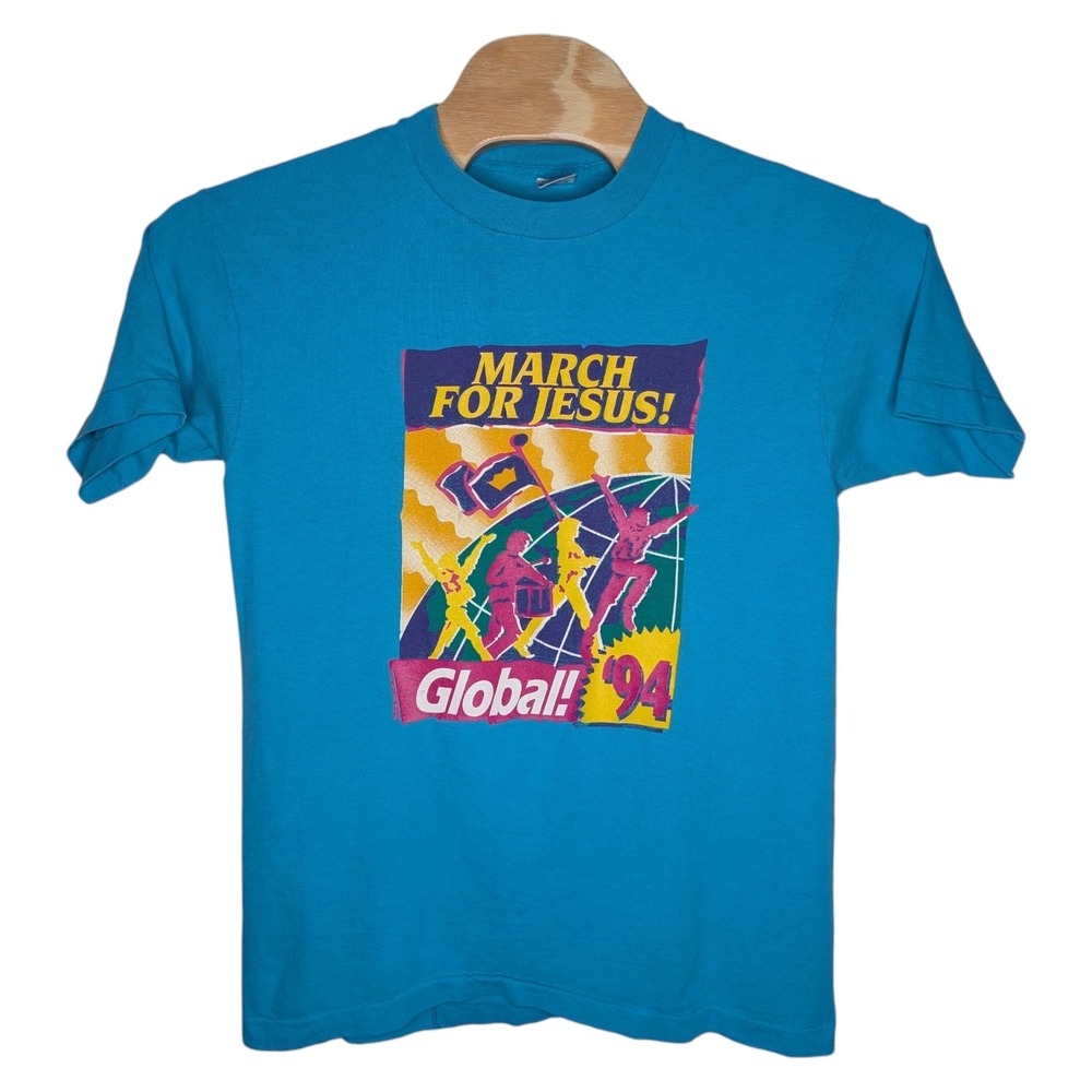 Vintage 94 March For Jesus Global T Shirt Large Blue June 25 1994 Jesus Lord